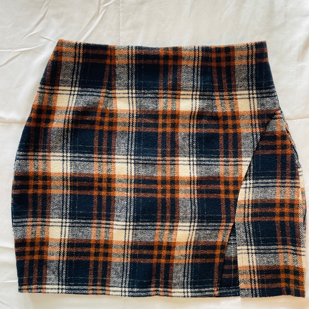 Plaid Mini Skirt in Navy and Orange